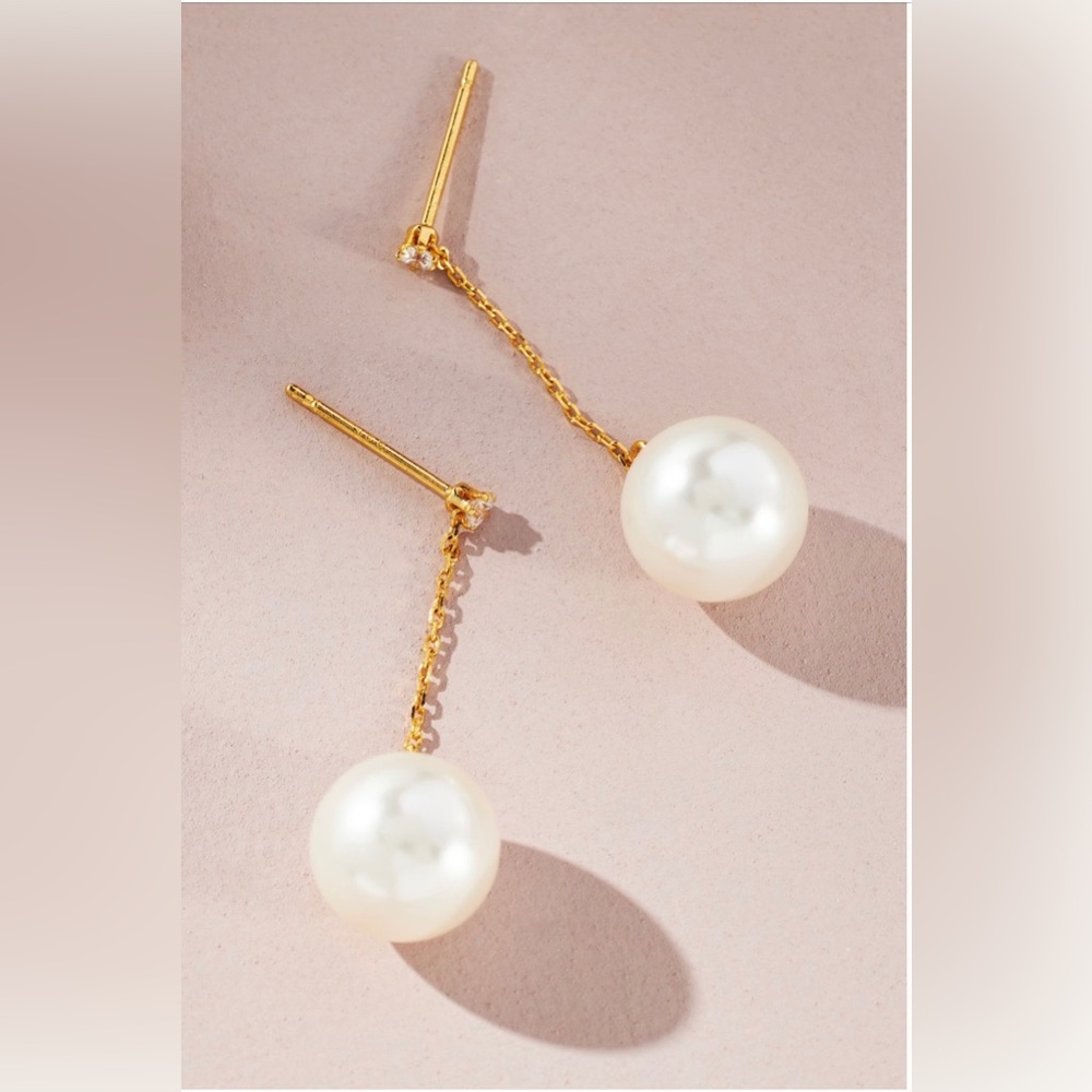 Anthropologie 14 K gold pearl chain earring